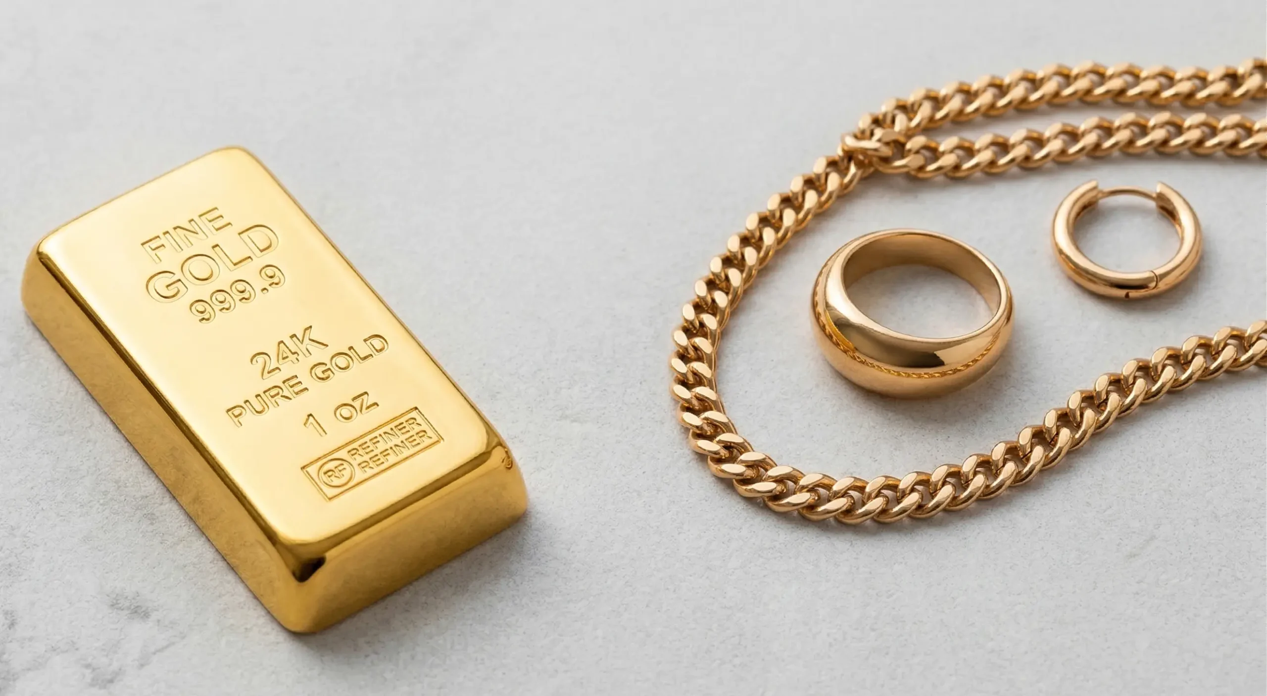 zlata palica in zlati nakit primerjava čistine in oblike