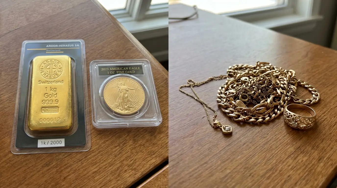 Primerjava naložbenega zlata (zlata palica in investicijski kovanec) ter zlatega nakita
